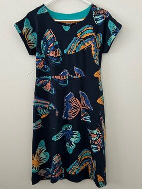 Weird Fish Navy Butterfly Organic Cotton Tallahassee Jersey Dress Pockets Sz 10